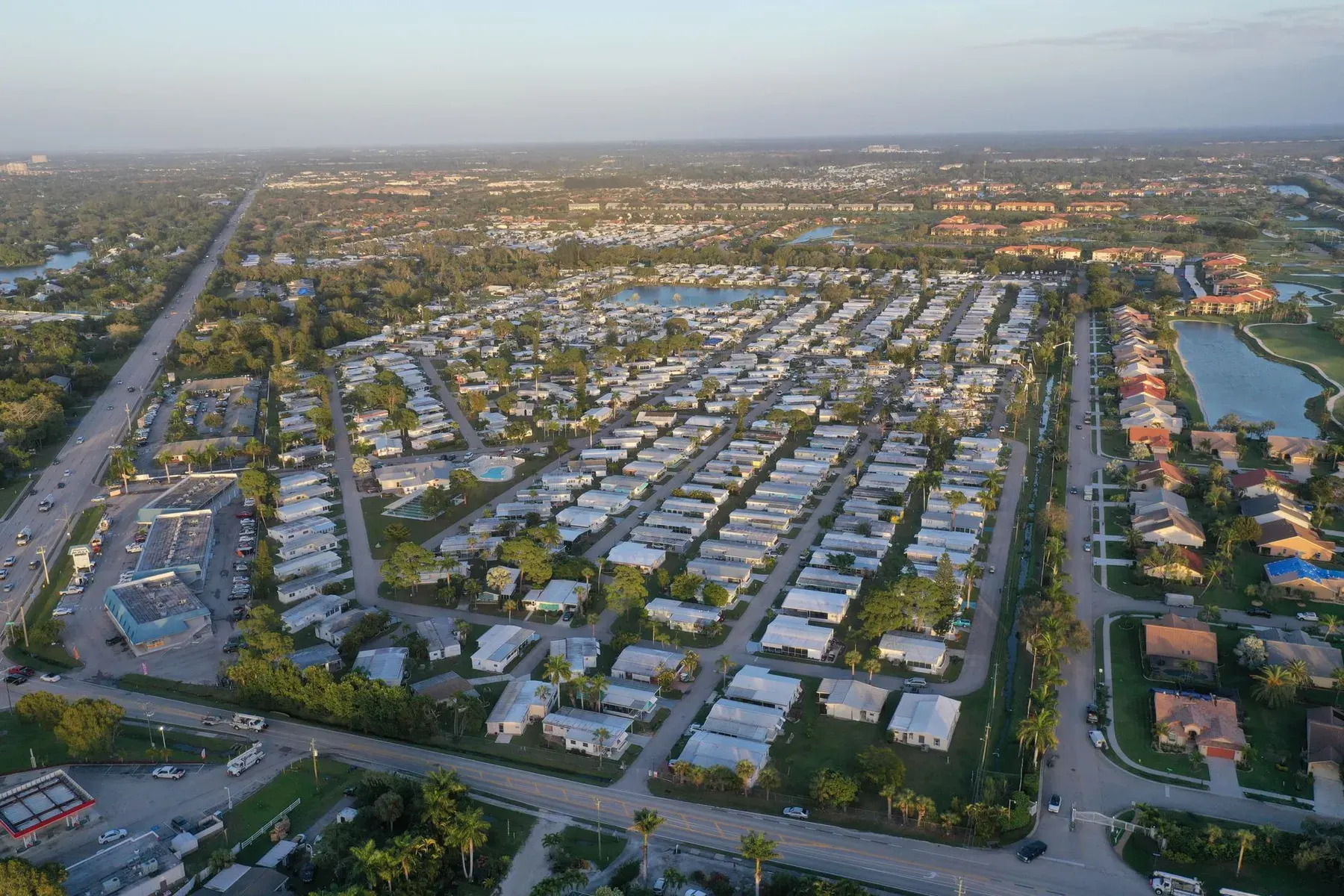 Aerial view of a residential grid neighborhood near Lehigh Acres, FL
